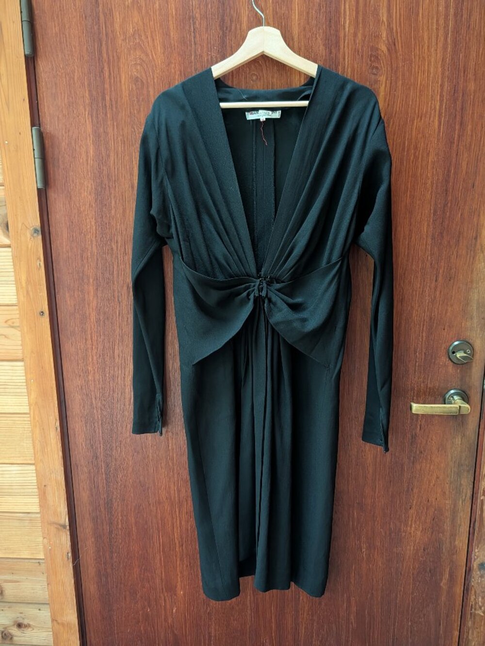 Vintage Saint Laurent Rive Gauche Black Midi Dress Size 44
